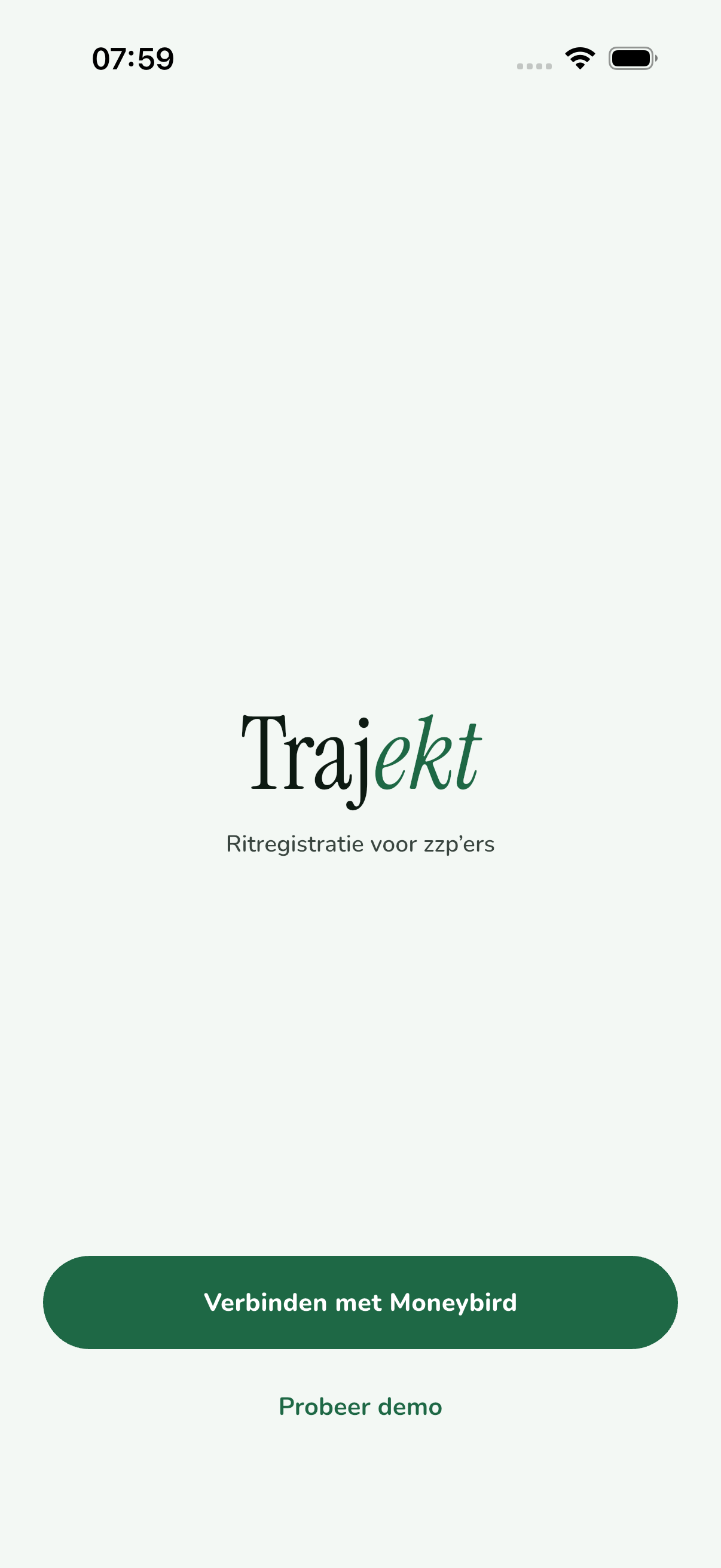 Trajekt login scherm