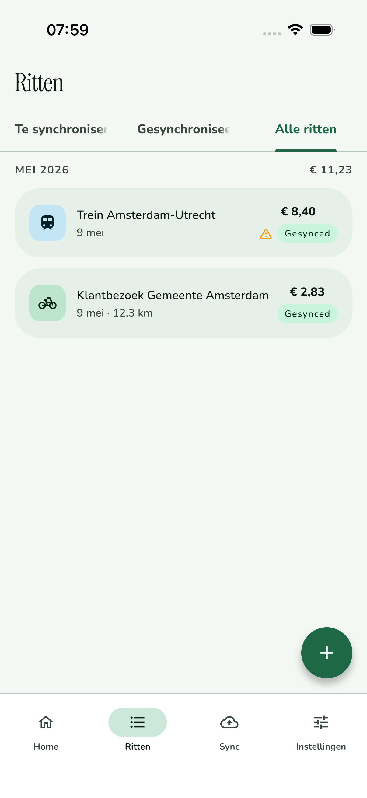 Trajekt rittenoverzicht uit de raw screenshots